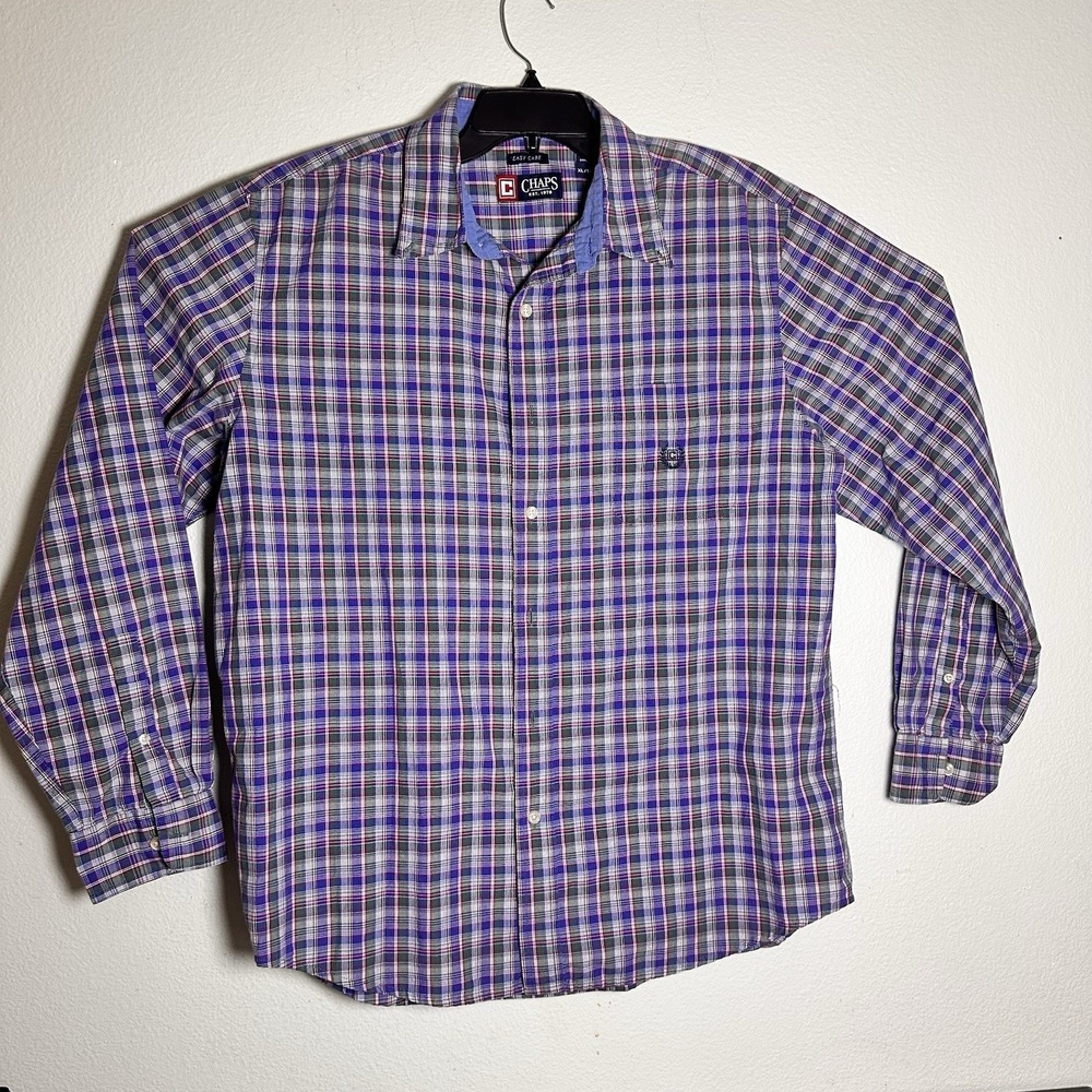 Ralph Lauren Chaps Mens‎ XL Shirt Blue Plaid Check Long Sleeve Button-Down